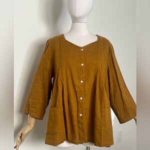 Gudrun Sjoden Linen Button Up Tunic Top Size M